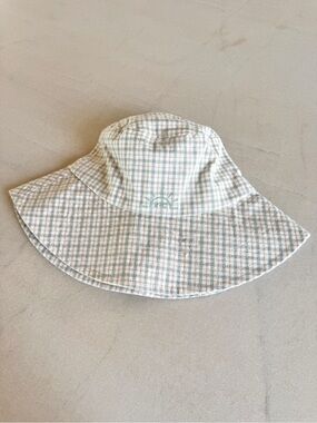 NWT Rylee + Cru Linen Blend Plaid Floppy Sun Hat Sage Beige M/L
